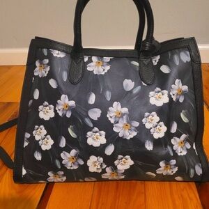Claudia Firenze Italian Leather Chic Black Floral Tote Bag